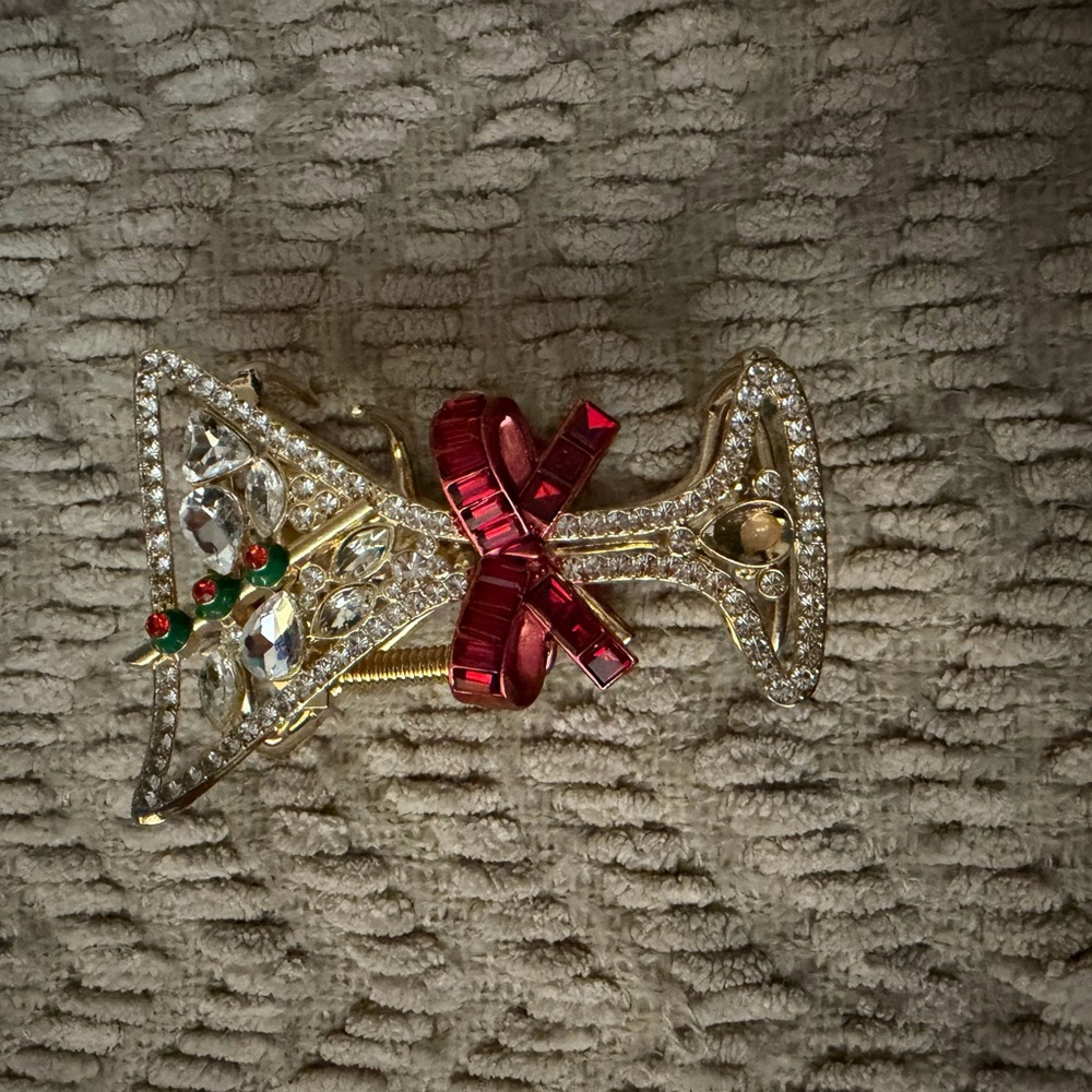 Stanley Gold and Red Bow hair clip